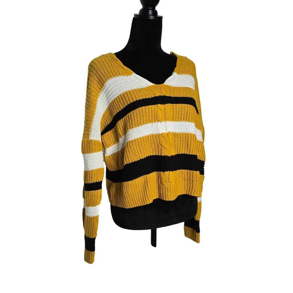 Full Circle Trends Mustard Striped Lace Up Open Back Knit Sweater XL